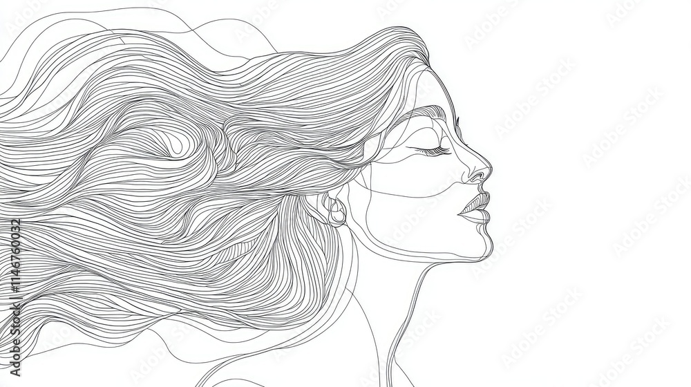 Elegant Line Art Illustration of a Woman with Flowing Hair, Capturing Fluidity and Grace in a Minimalist Style Perfect for Modern Design Projects and Creative Endeavors Elegant Line Art Illustration of a Woman with Flowing Hair, Capturing Fluidity and Grace in a Minimalist Style Perfect for Modern Design Projects and Creative Endeavors
