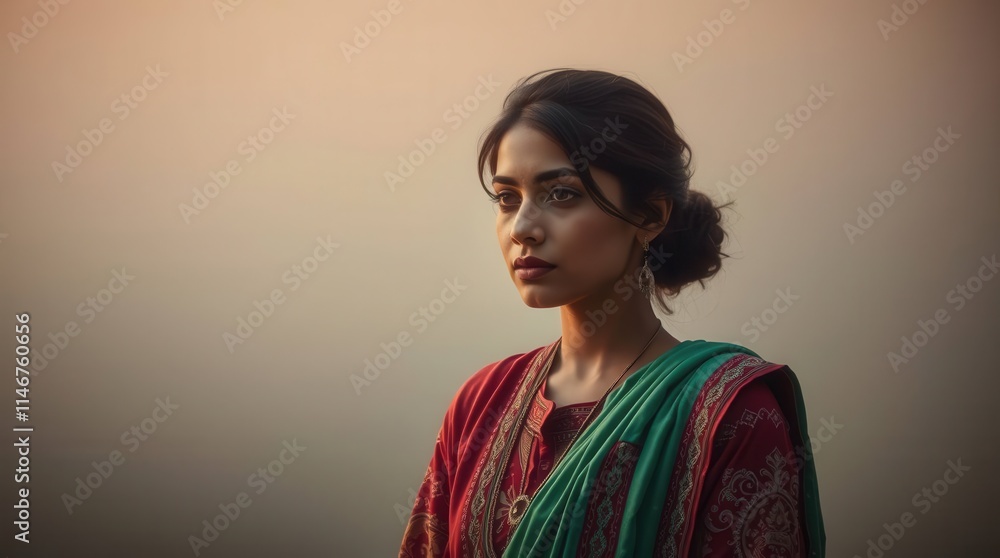 Enchanting Portrait of Woman in Traditional Pakistani Attire at Dusk Enchanting Portrait of Woman in Traditional Pakistani Attire at Dusk