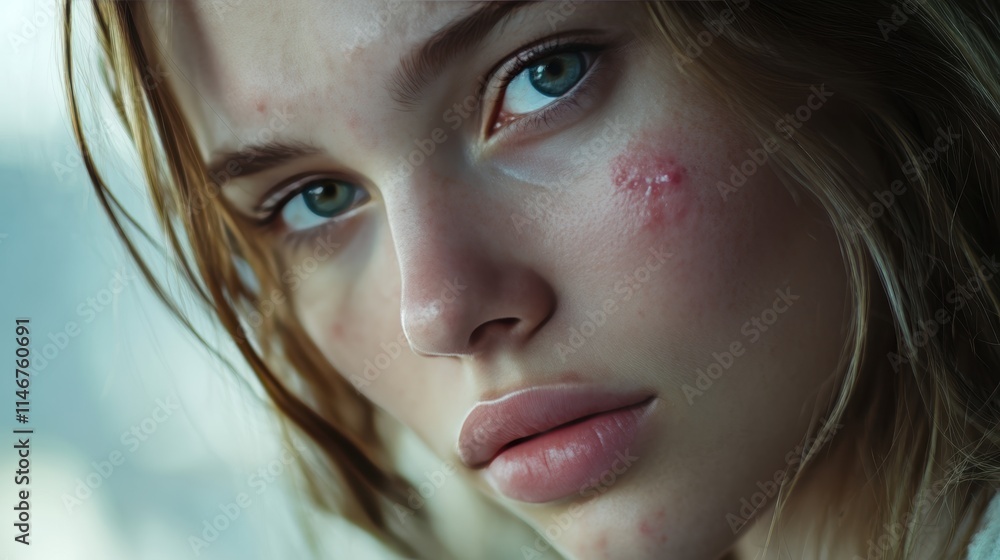 acne on woman face with rash skin, scar, and red skin syndrome allergic to cosmetics, use steroids, dermatology, inflammation, infection, hygiene acne on woman face with rash skin, scar, and red skin syndrome allergic to cosmetics, use steroids, dermatology, inflammation, infection, hygiene