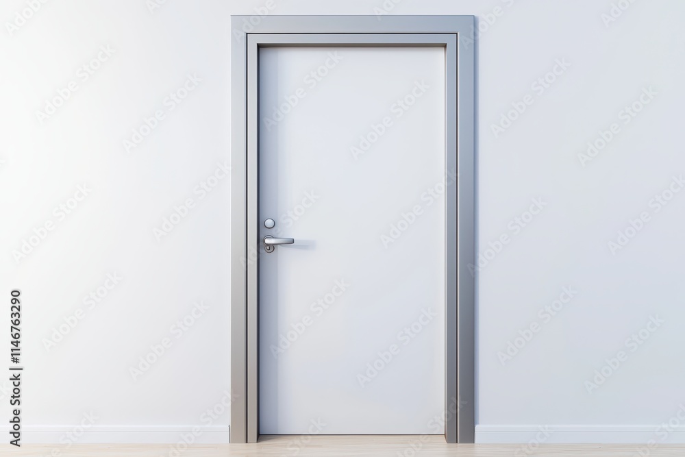 Minimalist white door with a simple frame, showcasing modern design elements in a clean, bright interior space. Minimalist white door with a simple frame, showcasing modern design elements in a clean, bright interior space.