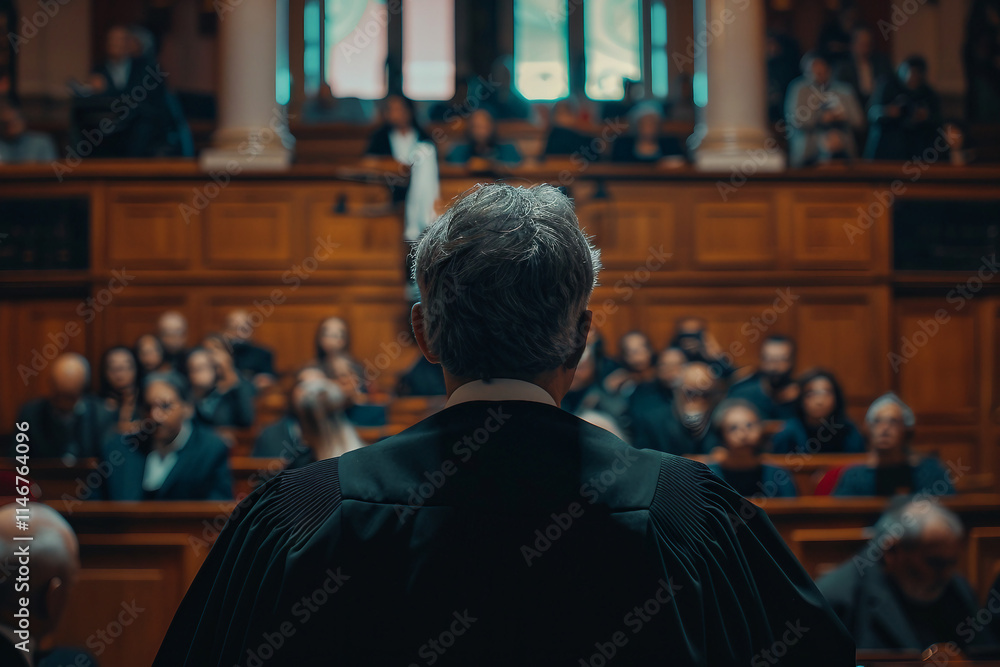 Generative AI Image of young Senior male female Judge in Courtroom Wearing Robes Generative AI Image of young Senior male female Judge in Courtroom Wearing Robes