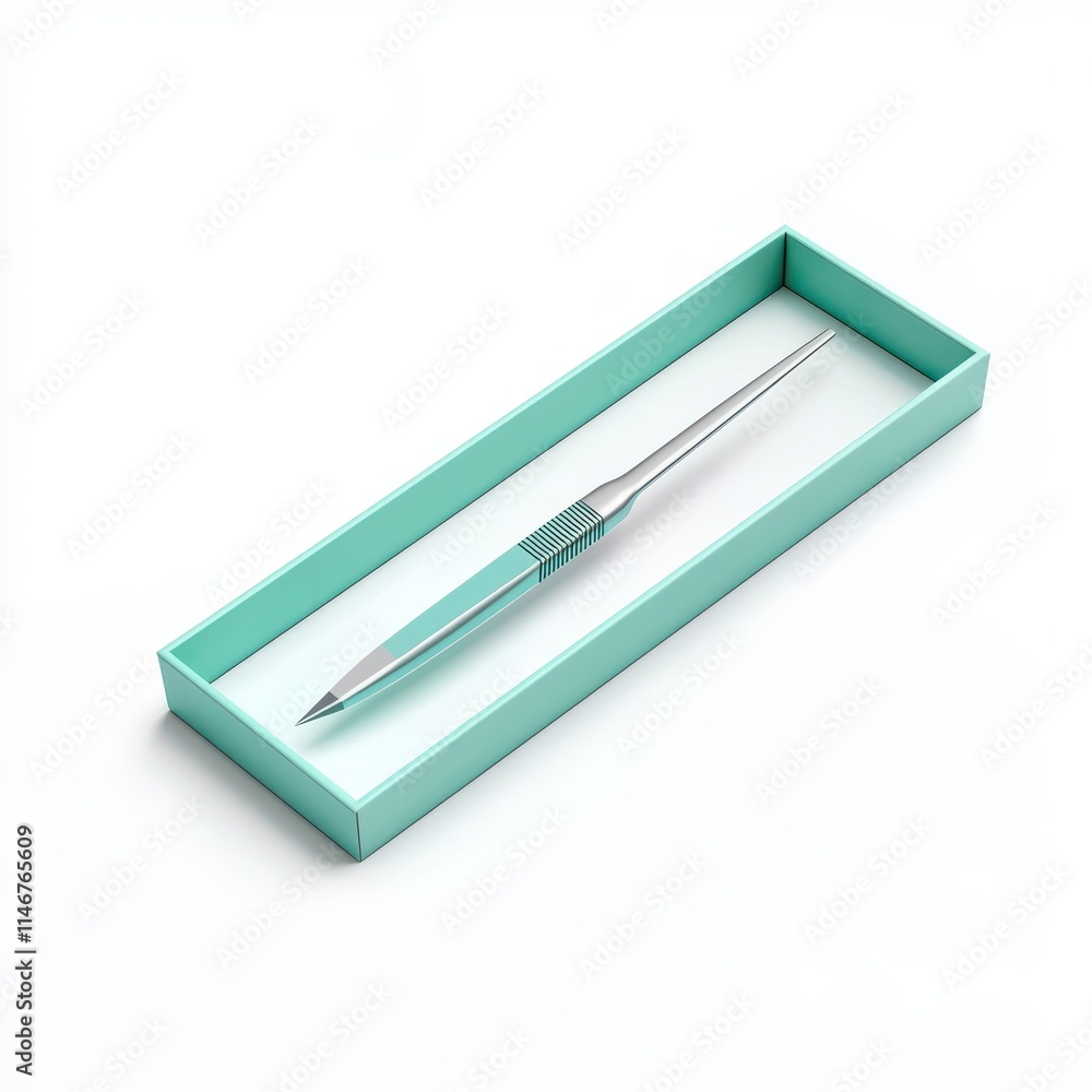 A sleek silver pen in a mint green box, highlighting a minimalist design perfect for gifting or personal use. A sleek silver pen in a mint green box, highlighting a minimalist design perfect for gifting or personal use.