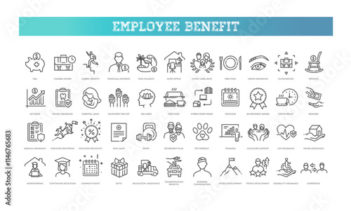 Employee Benefits line icons set. Outline icon collection