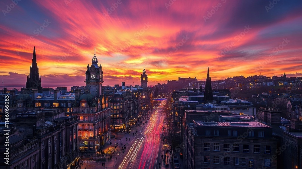Obraz premium edinburgh cityscape sunset