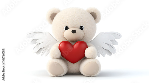 Angel bear holding heart soft toy indoor setting whimsical vibes close-up view love and comfort