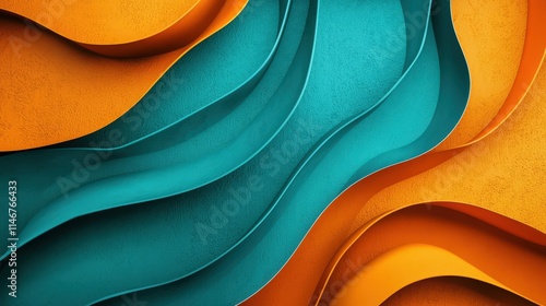 Abstract design with vibrant turquoise and orange waves in layered patterns, creating a dynamic and textured composition. Perfect for modern art and decorative themes.