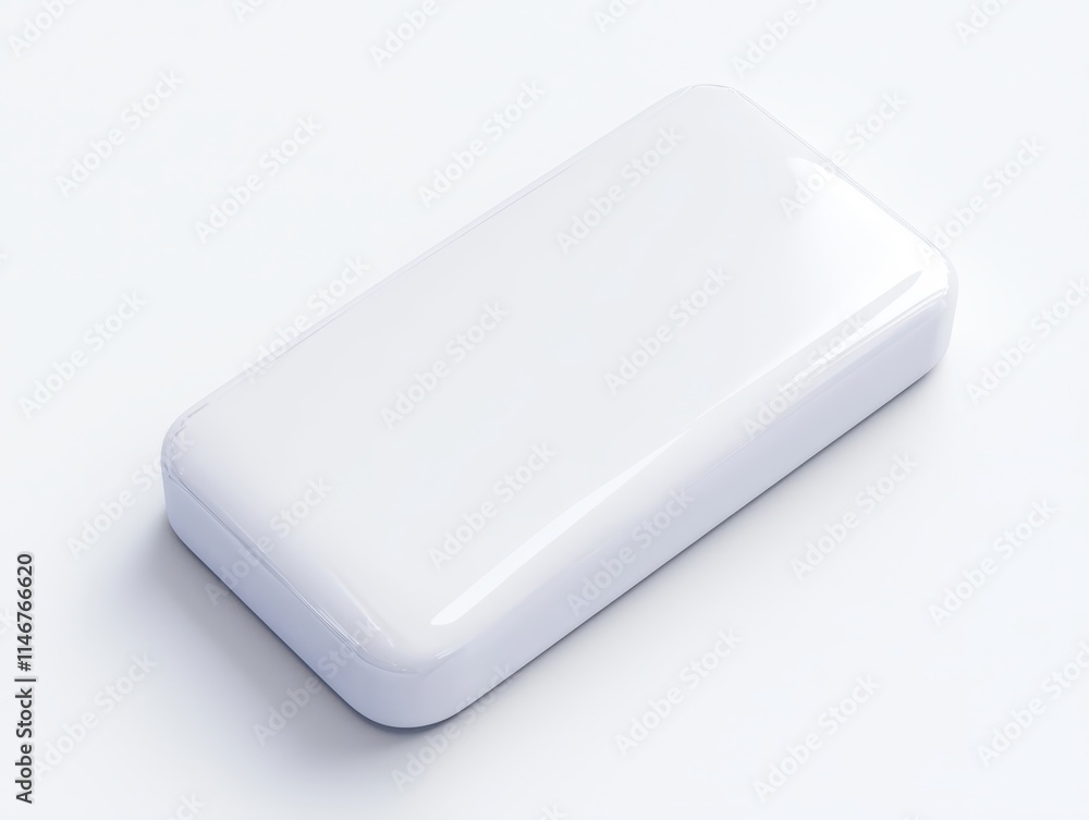 A plain white bar of soap on a smooth surface, showcasing a minimalist design with a glossy finish. A plain white bar of soap on a smooth surface, showcasing a minimalist design with a glossy finish.