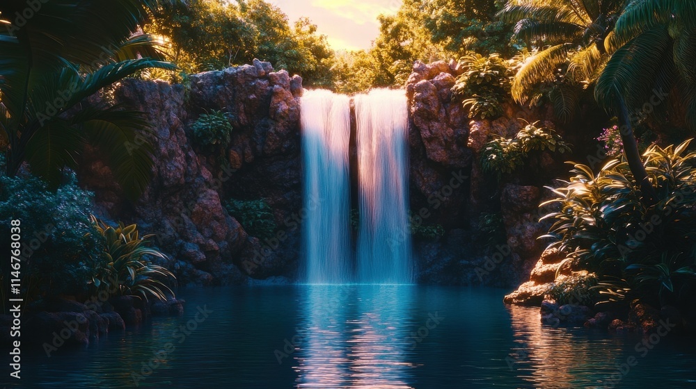 Obraz premium serene tropical waterfall in lush jungle paradise