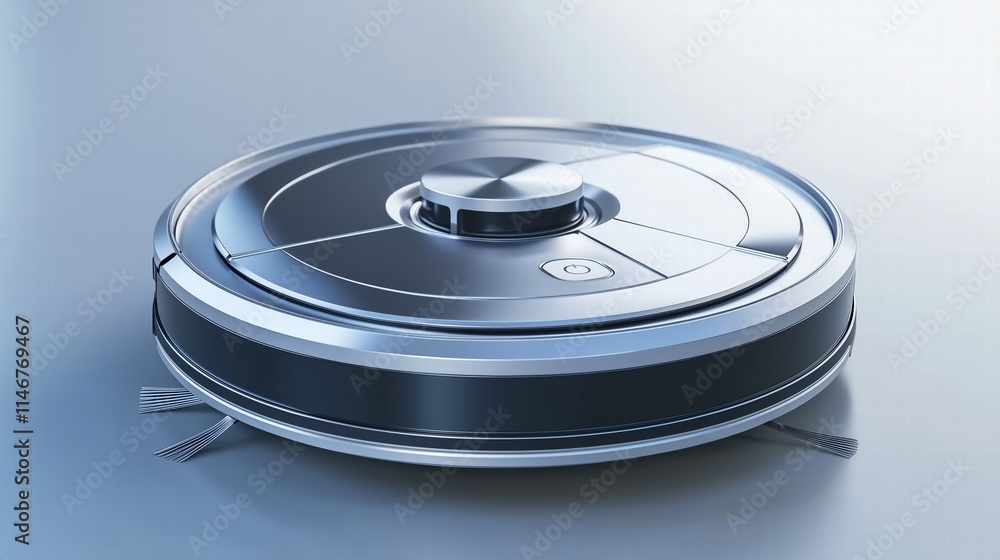 Close-up of a robotic vacuum cleaner on a modern surface. Smart cleaning technology Close-up of a robotic vacuum cleaner on a modern surface. Smart cleaning technology