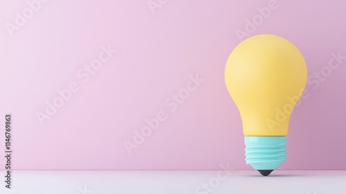 lightbulb ideas brainstorm efficiency. A colorful light bulb stands on a table against a soft pink background.