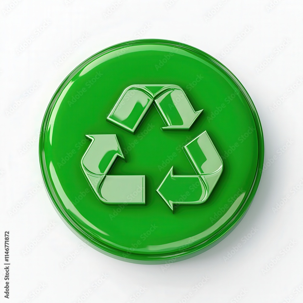 Green recycling symbol in a circular design, representing sustainability, eco-friendliness, and environmental conservation. A 3D icon promoting waste reduction and eco-conscious living. Green recycling symbol in a circular design, representing sustainability, eco-friendliness, and environmental conservation. A 3D icon promoting waste reduction and eco-conscious living.
