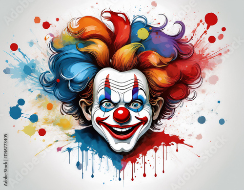 Gruseliger Clown – Aquarellillustration einer schaurigen und unheimlichen Figur photo