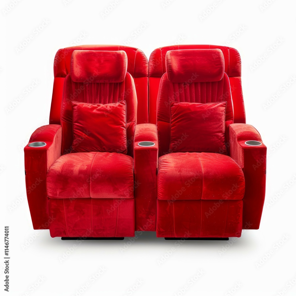 Obraz premium Luxurious red velvet cinema seats providing ultimate comfort and convenience for moviegoers