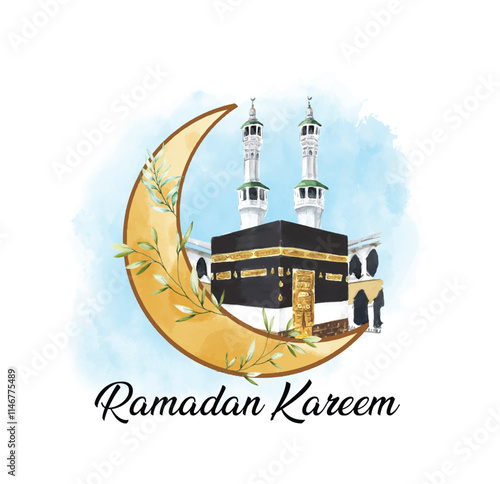 Ramadan Kareem greeting, watercolor Ramadan Kareem vector, t-shirt design 