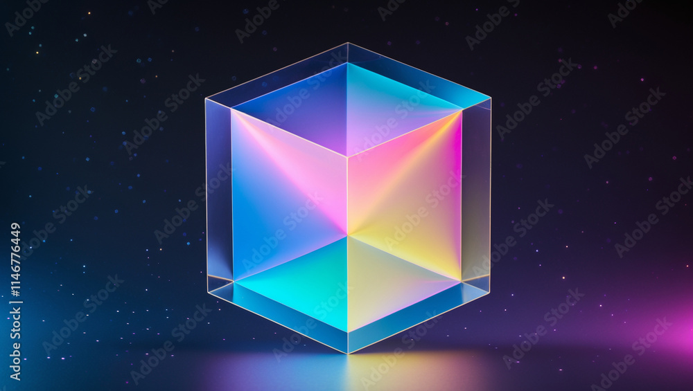 Fototapeta premium Quantum Cube Realities in a Dark Gradient Void, Transitioning from Black to Deep Purple