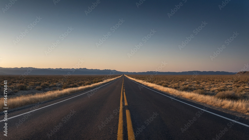Naklejka premium Single Road Leading to a Bright Horizon
