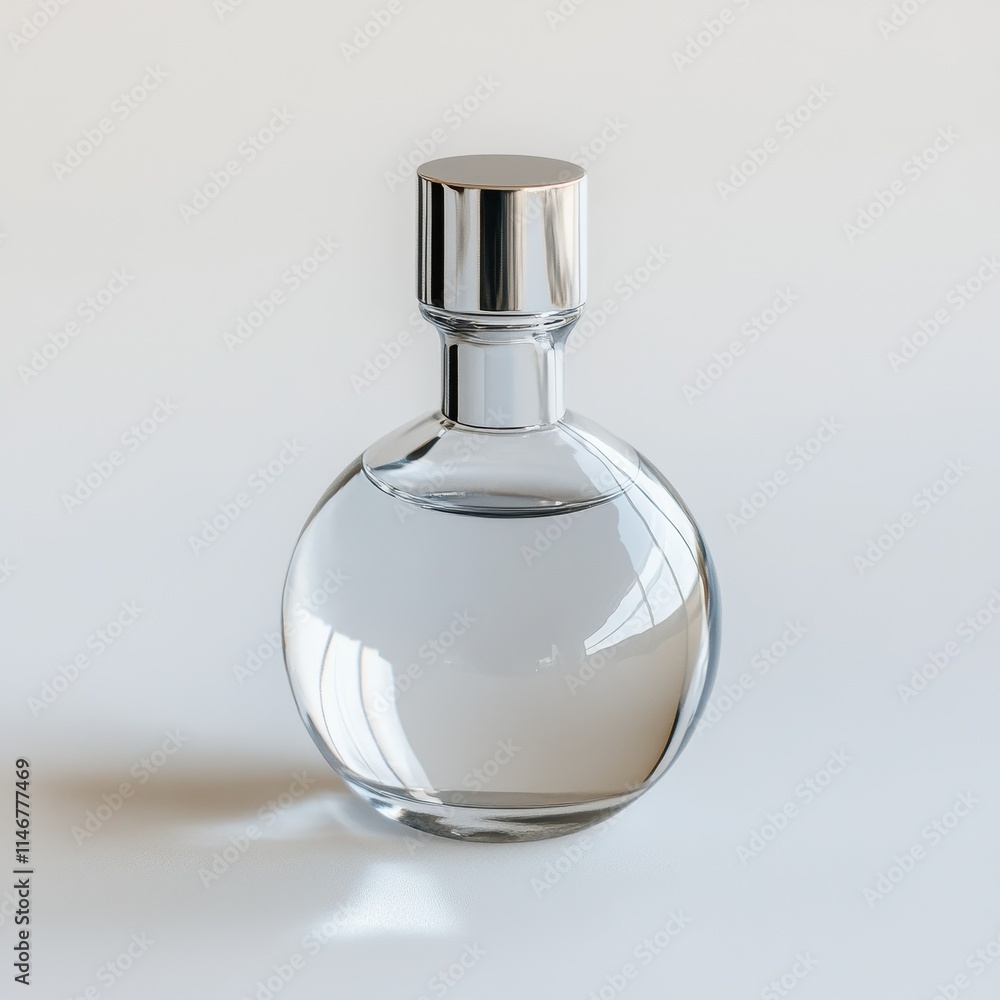 Crystal-clear glass perfume bottle, a luxurious object, isolated on white, ready to release a captivating fragrance Crystal-clear glass perfume bottle, a luxurious object, isolated on white, ready to release a captivating fragrance