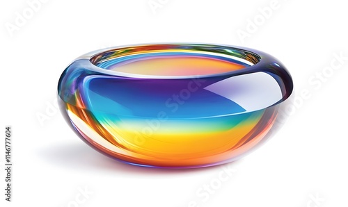 Iridescent glass bowl with gradient colors isolated on a white background.