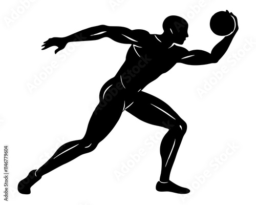 discus thrower black silhouette vector with white background