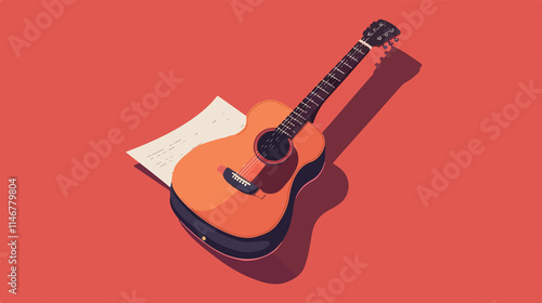 Acoustic Guitar with Paper Vector Illustration photo