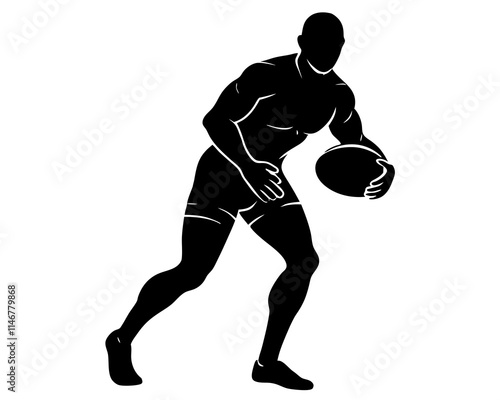 One rugby player carrying a ball black silhouette vector with white background