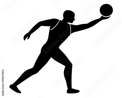 One shot putter throwing a ball black silhouette vector with white background