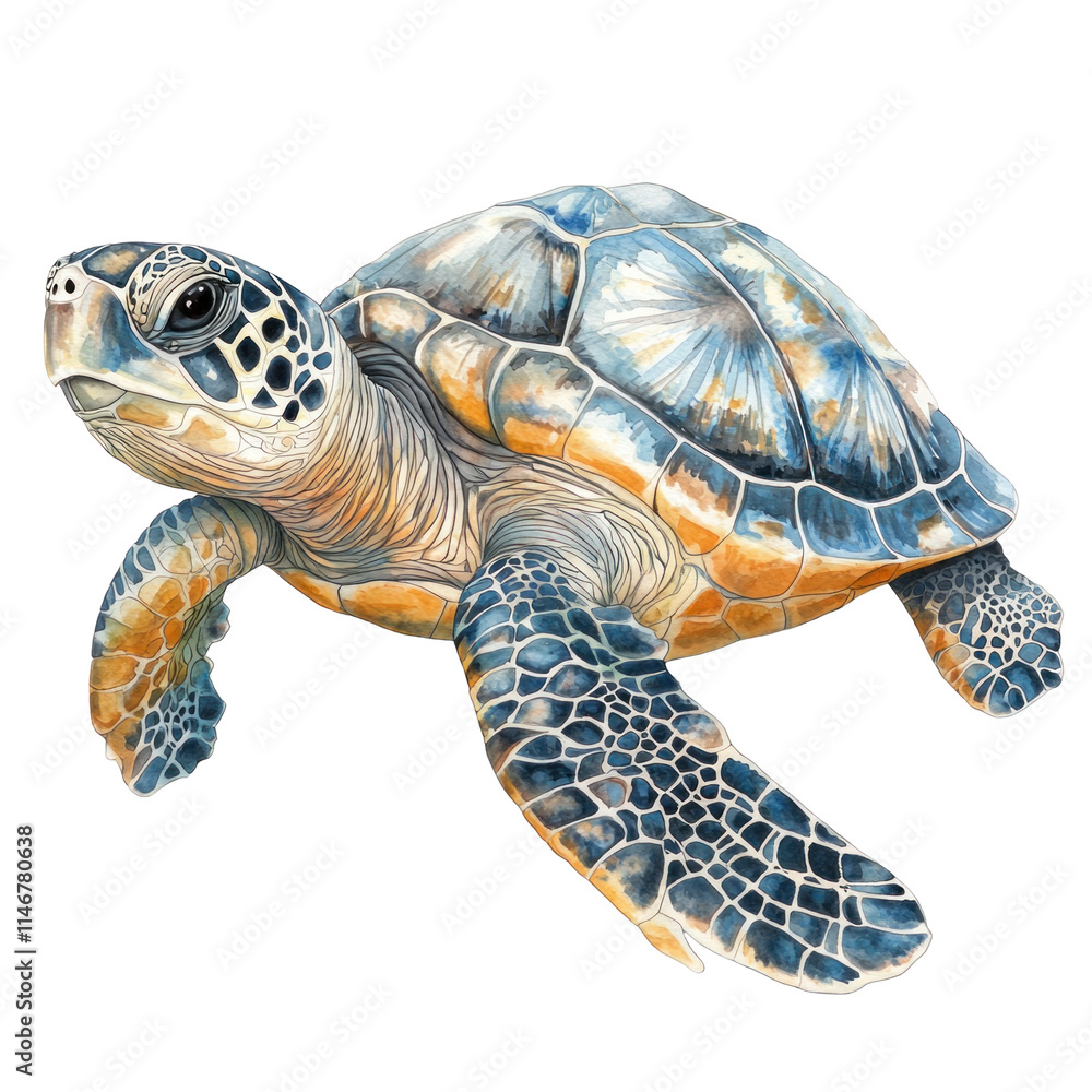 Fototapeta premium Detailed Illustration of a Hawksbill Turtle Swimming Gracefully in Clear Ocean Waters