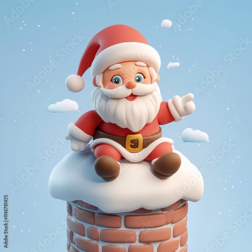 Santa resting sitting on top of chimney. Holiday Christmas mood. photo