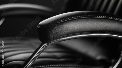 Black Leather Armrest with Chrome Frame photo