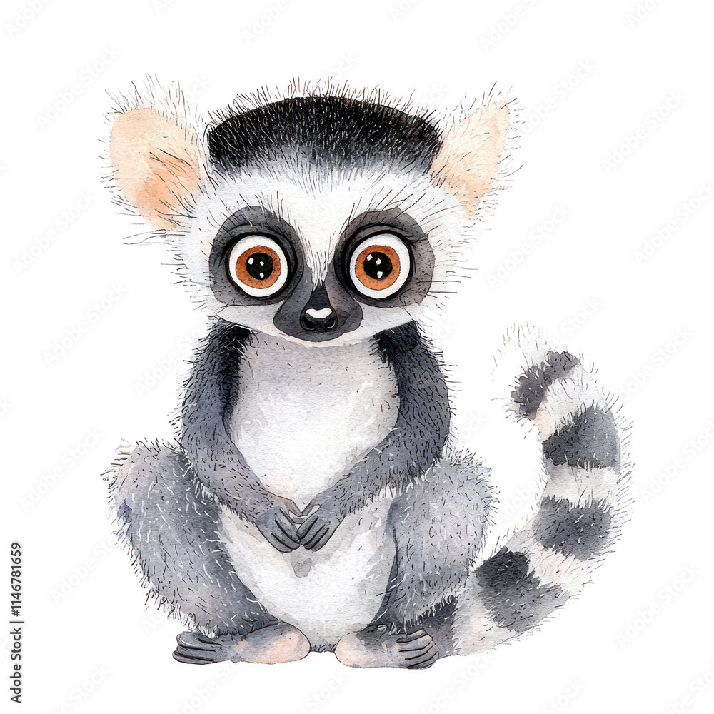Cute and Playful Lemur Illustration in Vibrant Colors for Children's Books and Educational Material Cute and Playful Lemur Illustration in Vibrant Colors for Children's Books and Educational Material