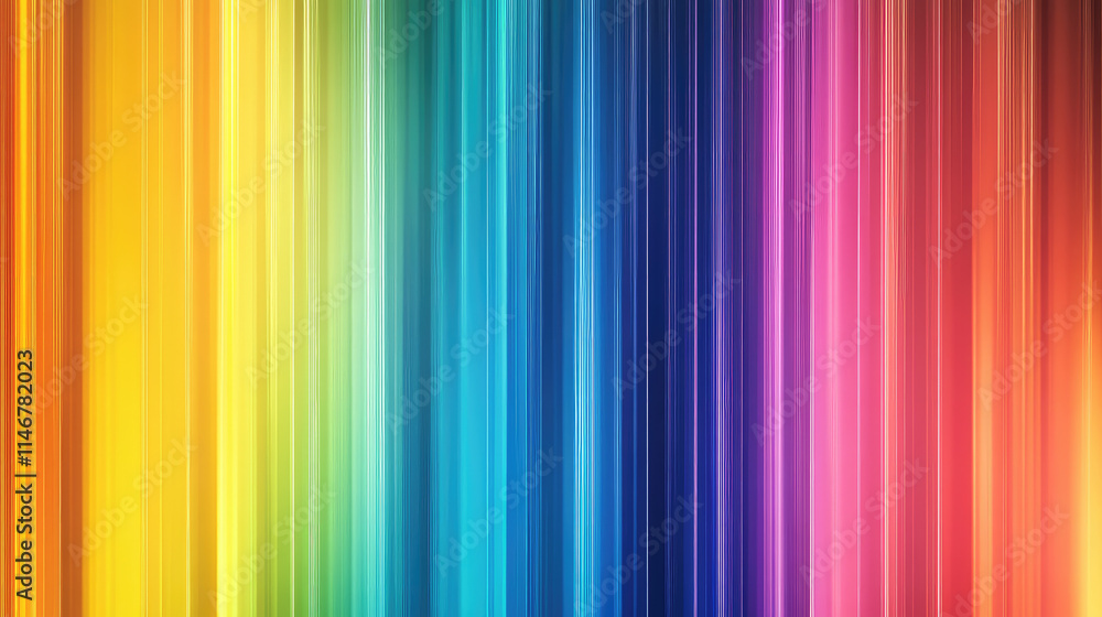 Vibrant beams of colored light create stunning gradient of hues, showcasing spectrum from warm yellows to cool blues and purples, evoking sense of energy and creativity