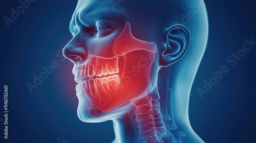 3D Medical Illustration of Human Jaw with Temporomandibular Joint Pain