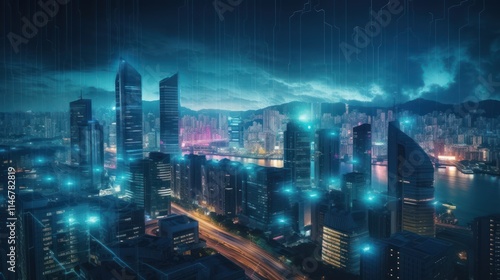 Wallpaper Mural Cyberpunk Cityscape: Futuristic Hong Kong at Night Torontodigital.ca