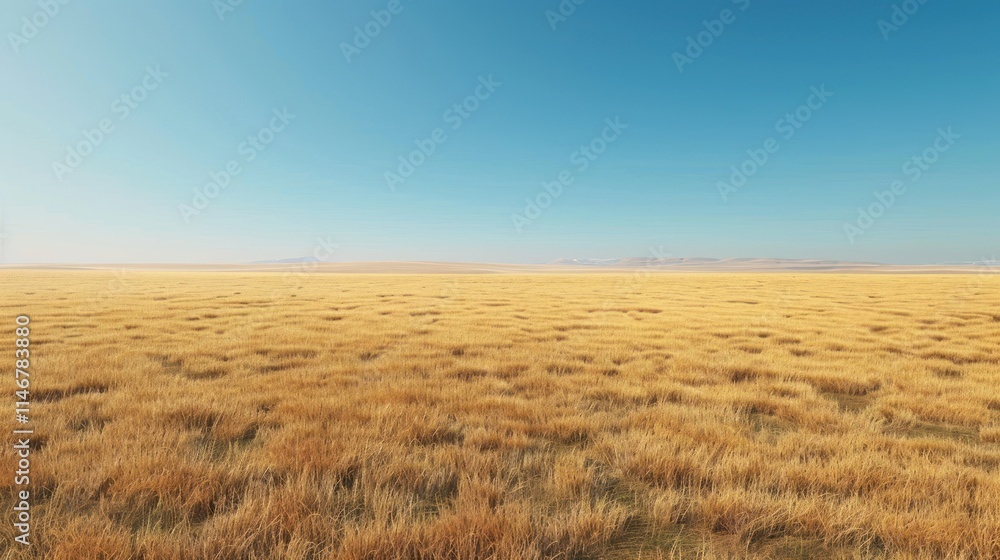 Golden Grasslands: A Vast Expanse of Dry Grass Under a Clear Blue Sky Golden Grasslands: A Vast Expanse of Dry Grass Under a Clear Blue Sky
