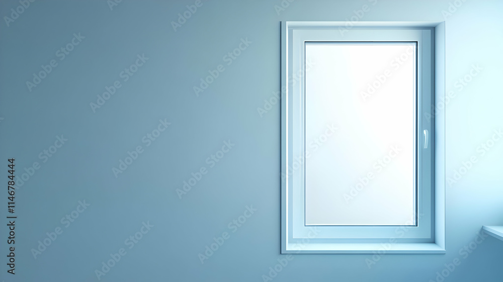 A simple window set against a light blue wall, creating a calm and airy atmosphere. A simple window set against a light blue wall, creating a calm and airy atmosphere.