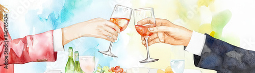 Business colleagues celebrating a deal by tapping glasses at a formal dinner, business cooperation, policy success