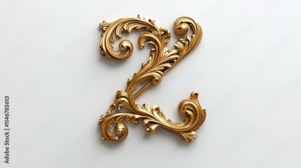 Ornate gold letter Z, 3D render on white. Ornate gold letter Z, 3D render on white.