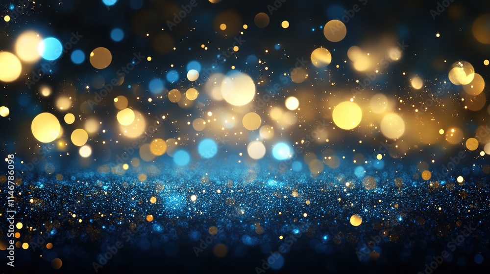 Abstract dark blue and gold particle background with Christmas golden light bokeh Abstract dark blue and gold particle background with Christmas golden light bokeh