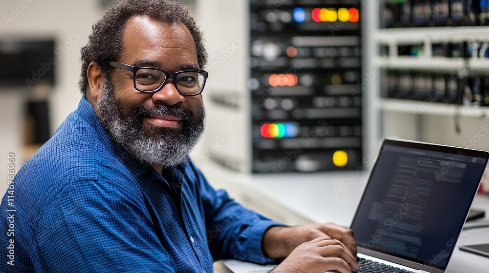 Skilled IT Engineer in Advanced Server Room Organized Systems Technical Environment Skilled IT Engineer in Advanced Server Room Organized Systems Technical Environment