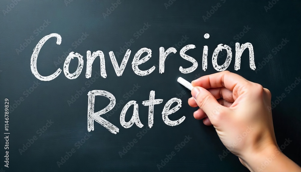 Fototapeta premium Hand holding white chalk writing Conversion Rate.