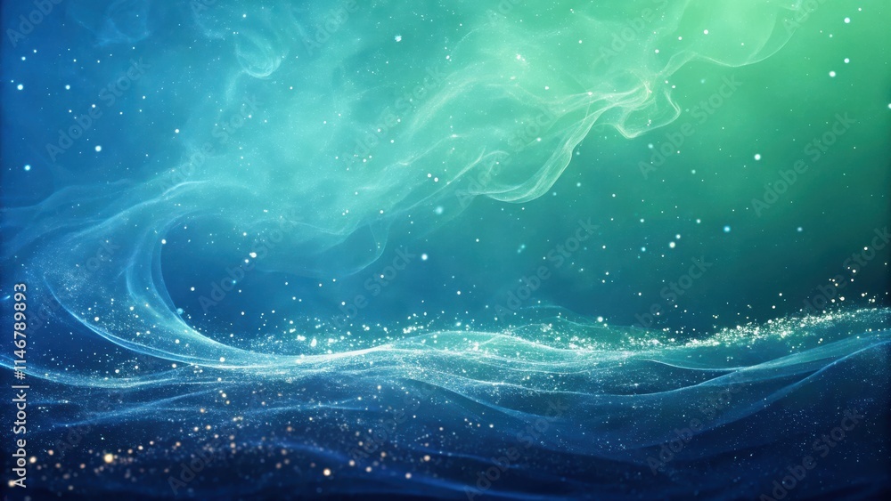 Abstract ethereal landscape with shimmering blue and green hues, evoking a sense of tranquility and wonder Abstract ethereal landscape with shimmering blue and green hues, evoking a sense of tranquility and wonder