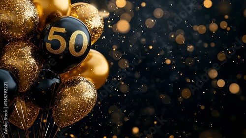 Celebrating 50th birthday with golden balloons indoor party festive