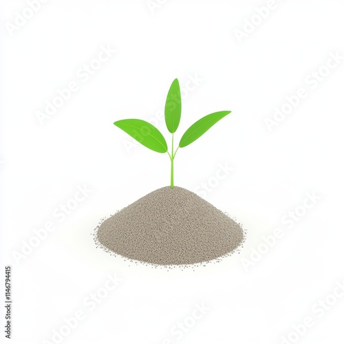 Young Green Plant Growing on Sandy Soil Against White Background, isolated