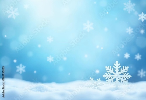 Wallpaper Mural A winter background with large white snowflakes against a soft blue sky, with a snowy, blurred effect Torontodigital.ca