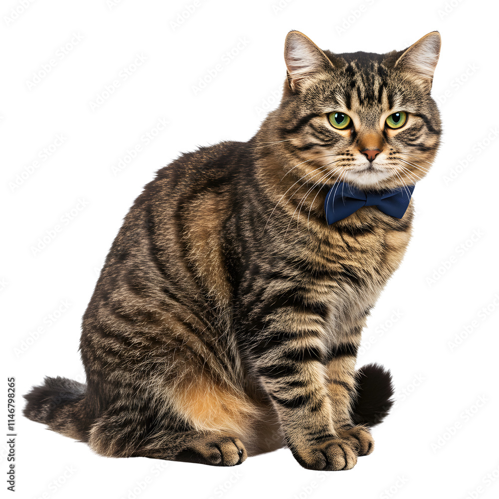 Fototapeta premium A cute cat wearing a tiny bowtie. png isolated background. transparent background.