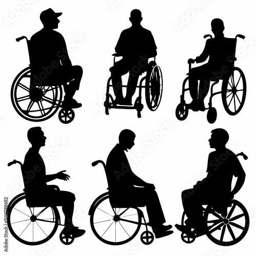  Various men silhouette in a wheelchair vector art illustration