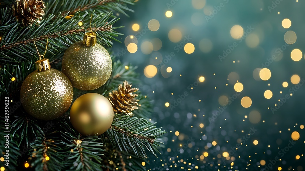 A luxurious green background with sparkling gold bokeh lights, perfect for festive designs with a modern Christmas aesthetic A luxurious green background with sparkling gold bokeh lights, perfect for festive designs with a modern Christmas aesthetic