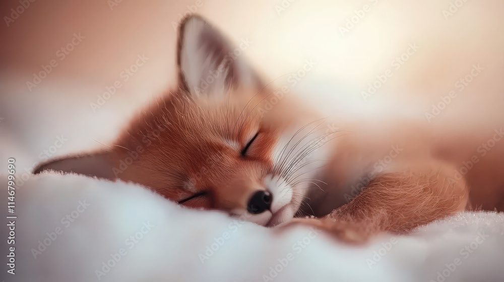 Obraz premium Adorable Fox Resting Peacefully on Snow in Golden Evening Light