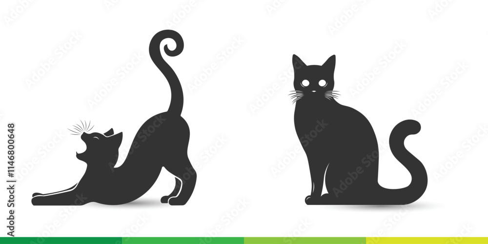 Naklejka premium Cat silhouette set showcasing sleek and stylish feline shapes, ideal for creative projects.