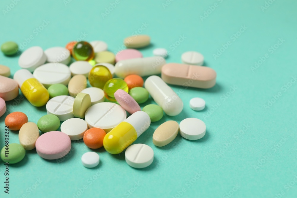 Various pills on a colored background Various pills on a colored background